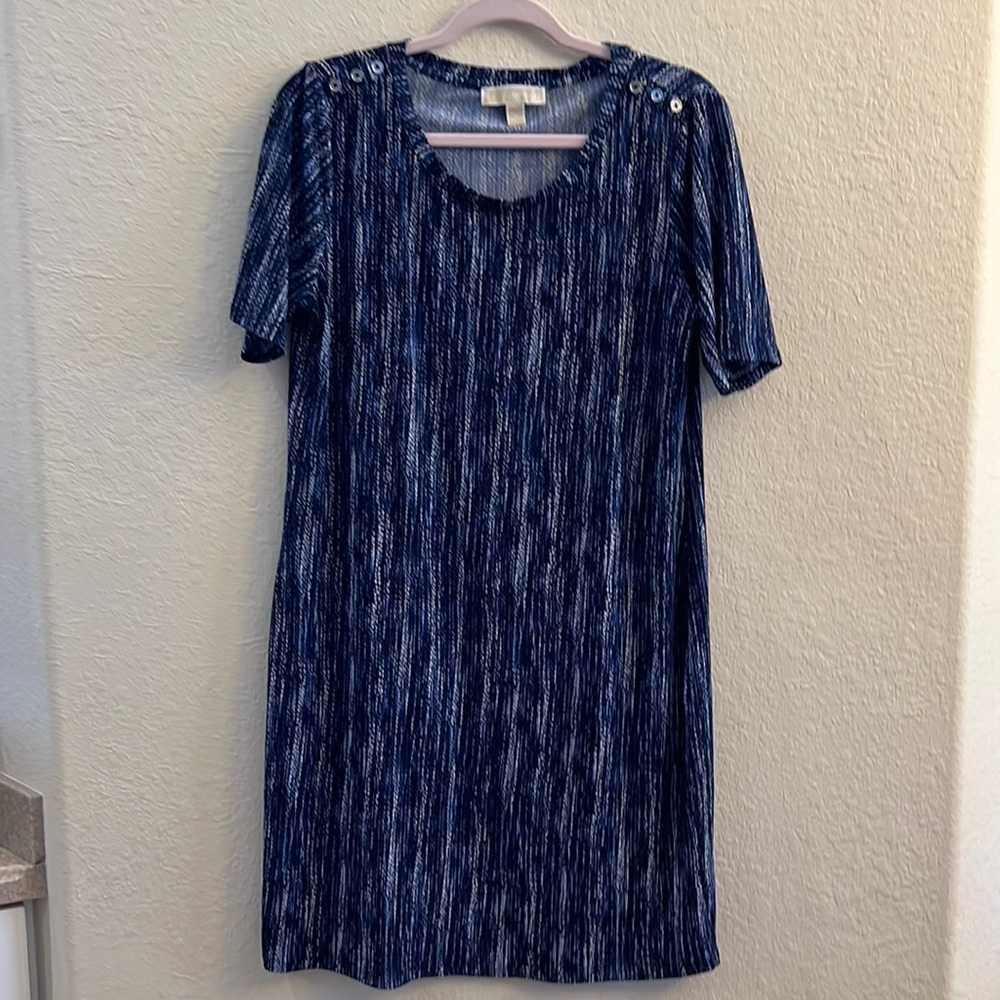 Womens Michael Kors pullover dress. Multi colored blue, black and white.  Size L